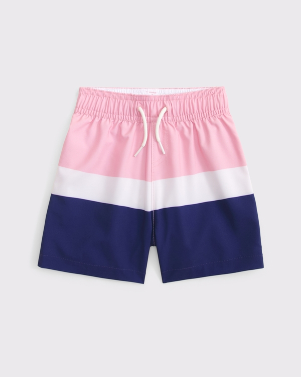 toddler swim trunks, Pink And Navy Stripe view 1
