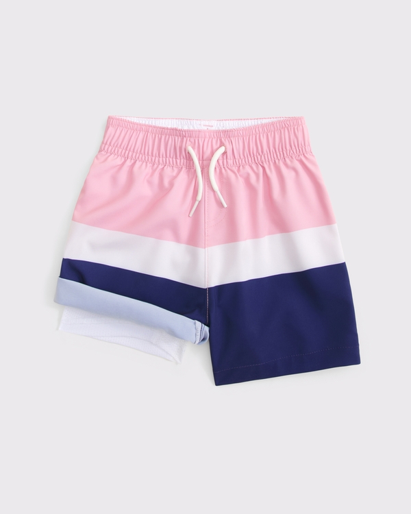 toddler swim trunks, Pink And Navy Stripe view 2