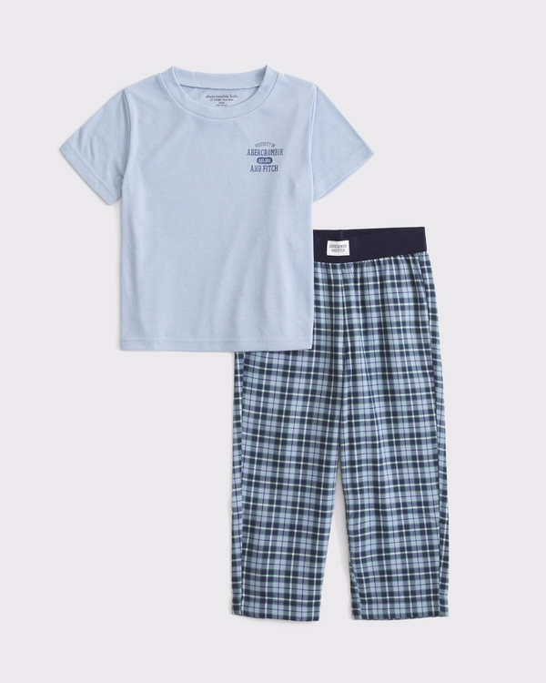 toddler short-sleeve flannel sleep set, Blue view 1