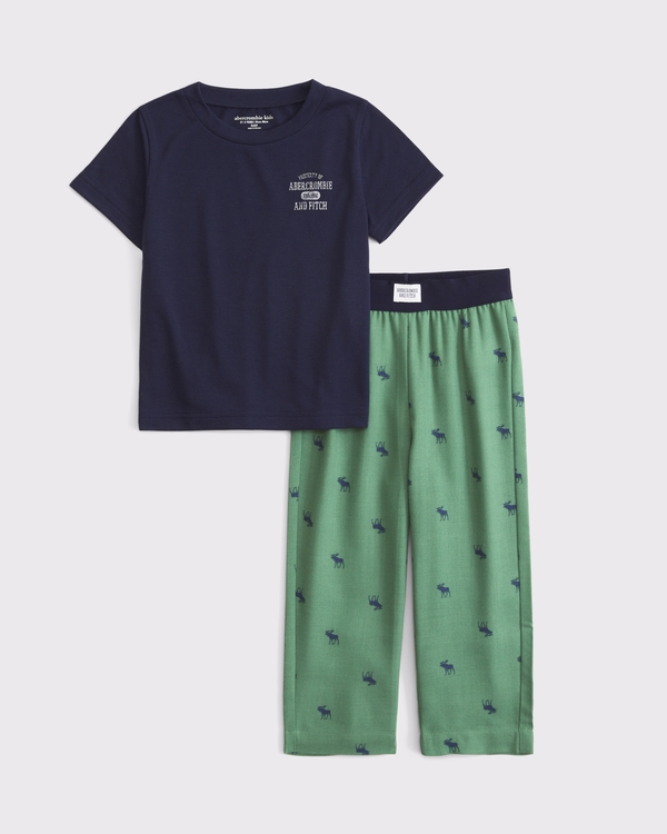toddler short-sleeve flannel sleep set, Green view 1
