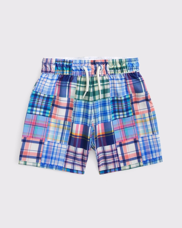 toddler swim trunks, Blue Plaid view 1