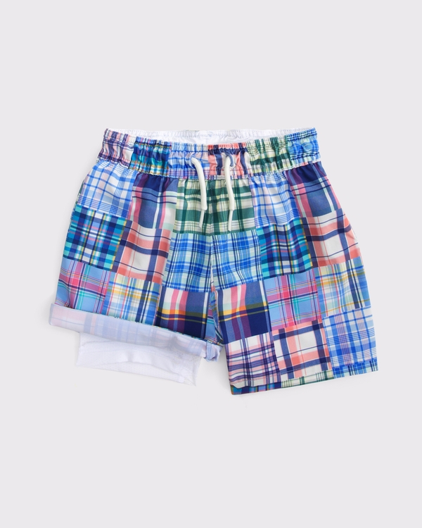 toddler swim trunks, Blue Plaid view 2