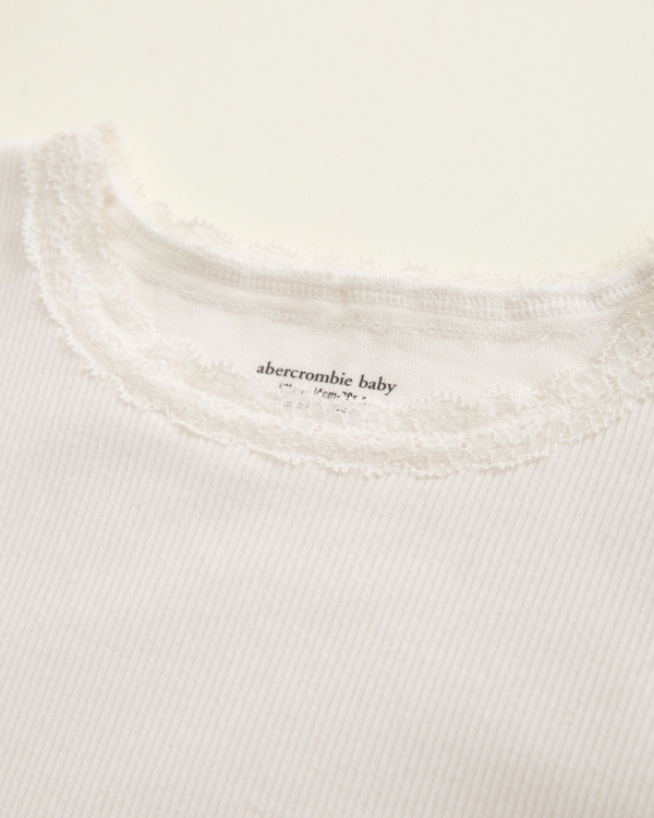 baby long-sleeve lace-trim bodysuit, Cream view 2