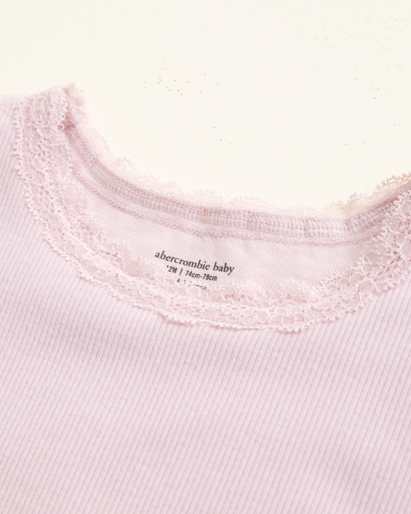 baby long-sleeve lace-trim bodysuit, Ballet Pink view 2