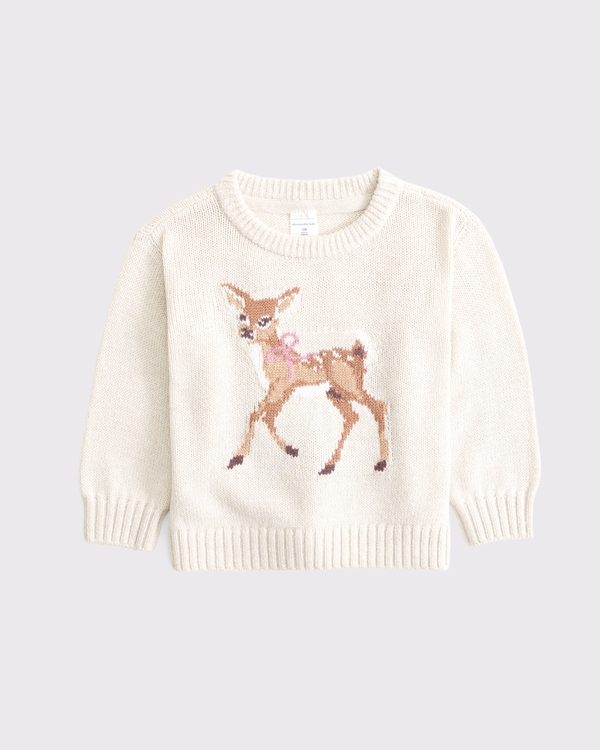 baby deer graphic crew sweater, Cream view 1