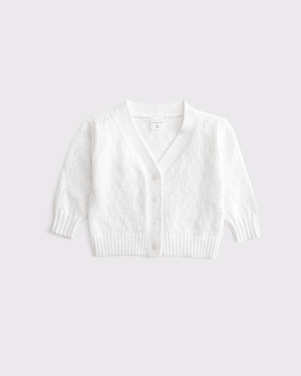 baby pointelle stitch cardigan, White view 1