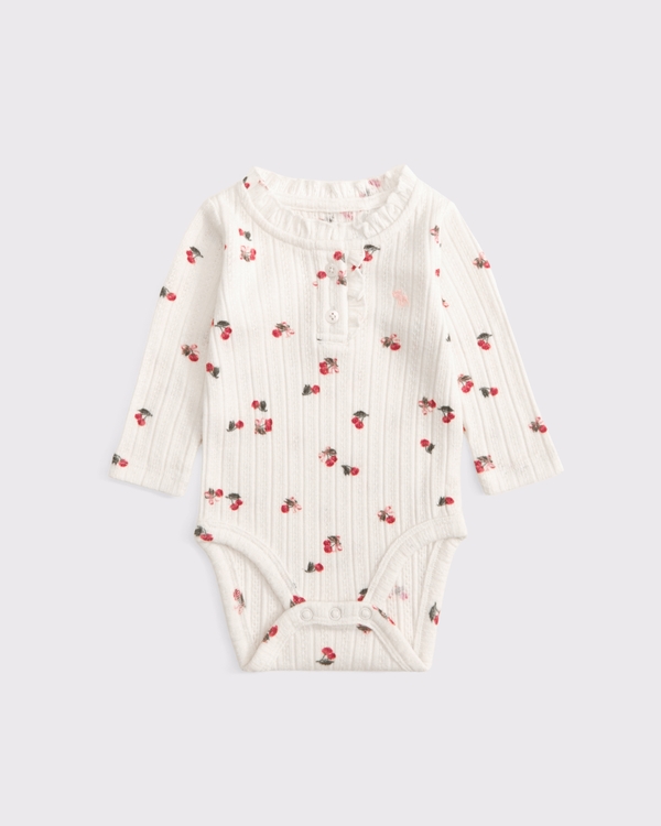 baby long-sleeve henley icon bodysuit, Cream Cherry Print view 1
