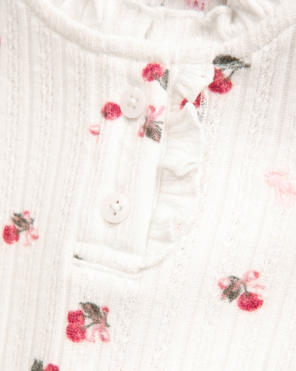 baby long-sleeve henley icon bodysuit, Cream Cherry Print view 2