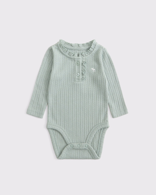 baby long-sleeve henley icon bodysuit, Sea Gray view 1