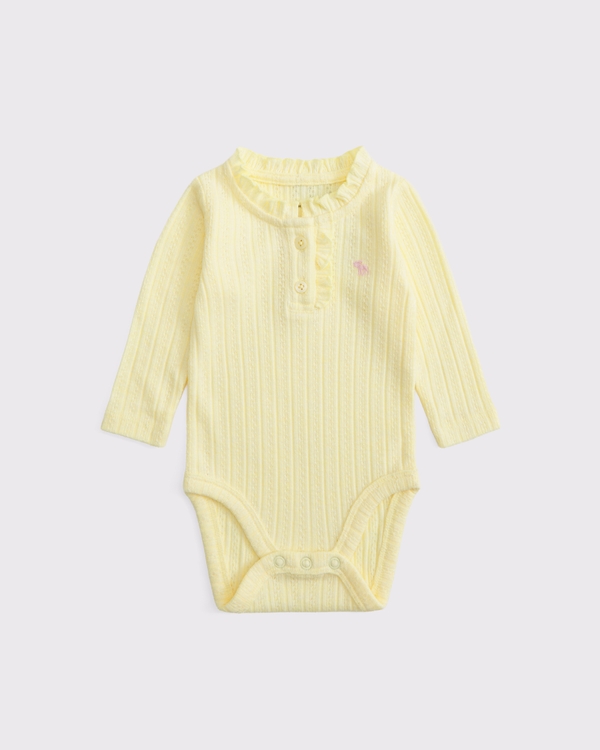 baby long-sleeve henley icon bodysuit, Light Yellow view 1
