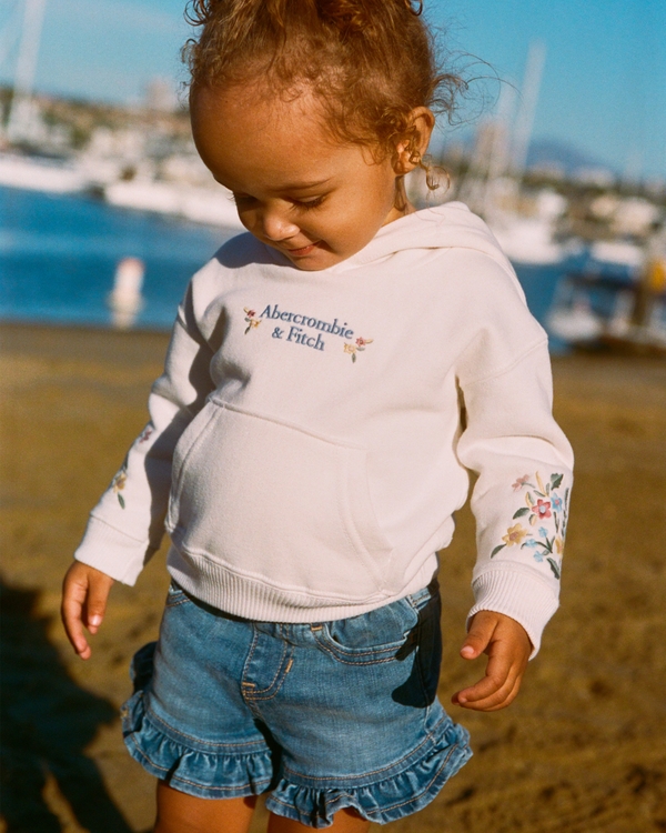 baby embroidered logo popover hoodie, Cream view 1