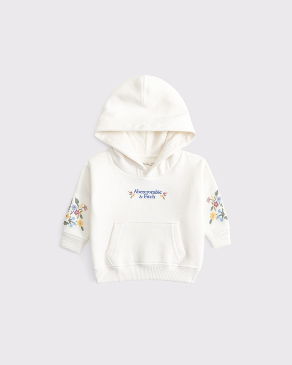 baby embroidered logo popover hoodie, Cream view 2