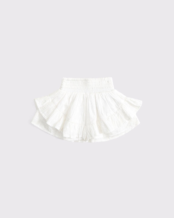 baby smocked waistband ruffle eyelet skort, White view 1