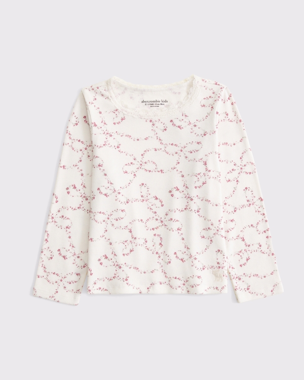 toddler lace-trim long-sleeve tee, Cream Pattern view 1