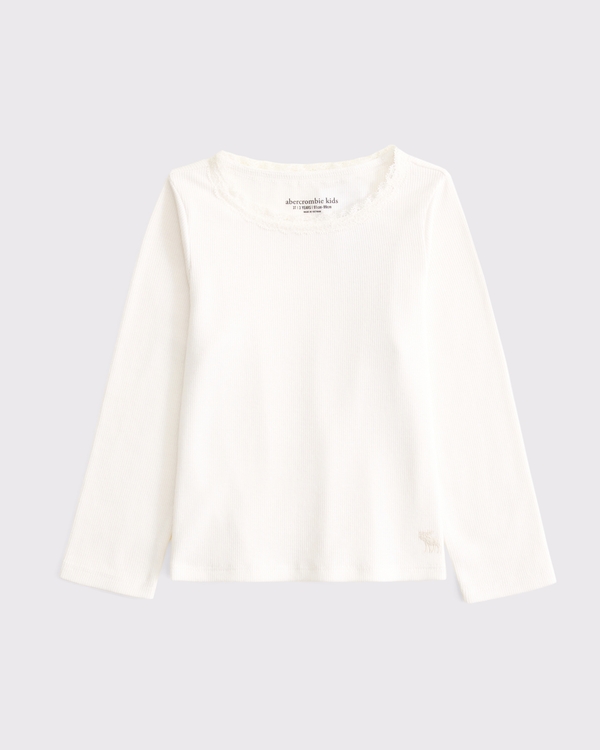 toddler lace-trim long-sleeve tee, Cream view 1