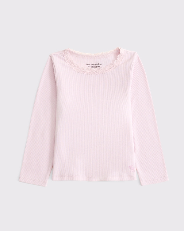 toddler lace-trim long-sleeve tee, Ballet Pink view 1