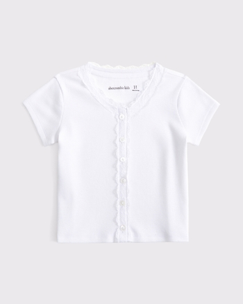 toddler lace-trim button-through top
