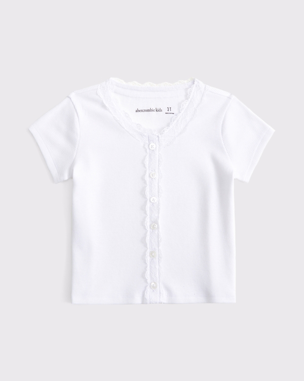 toddler lace-trim button-through top, White view 1