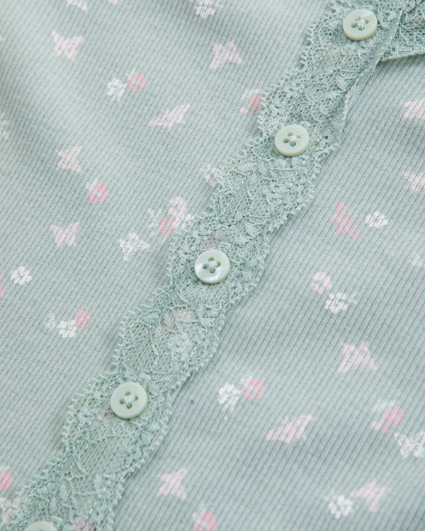 toddler lace-trim button-through top, Sea Gray Print view 2