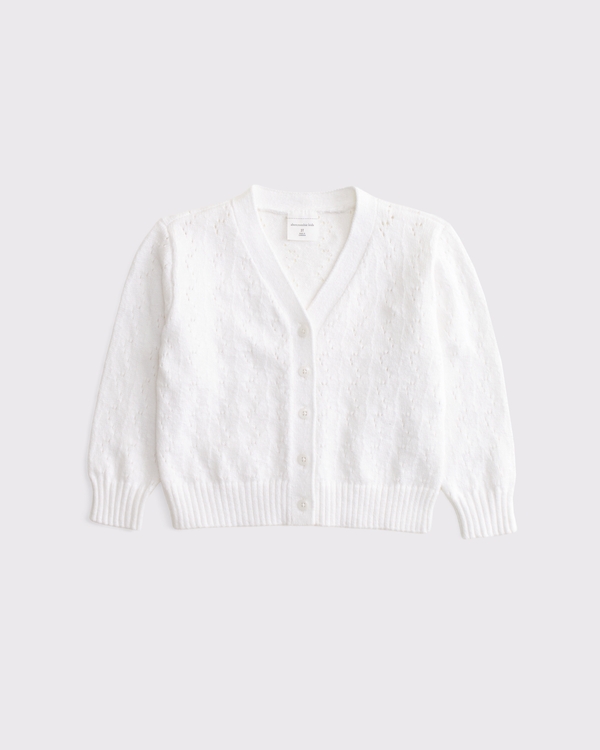toddler pointelle stitch cardigan, White view 1