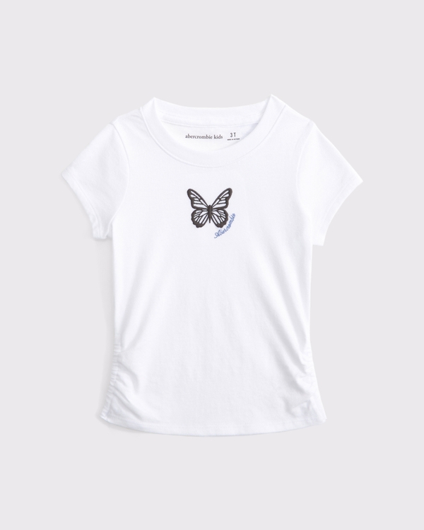toddler side ruched graphic logo tee, White view 1