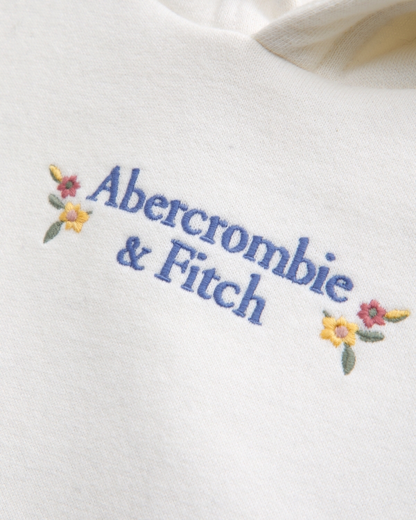 toddler embroidered logo popover hoodie, Cream view 2