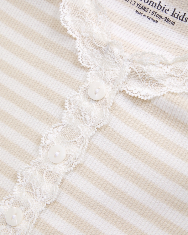 toddler lace-trim button shirt, Light Brown Stripe view 2