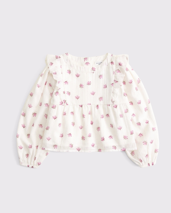toddler long-sleeve ruffle top, Cream Pattern view 1