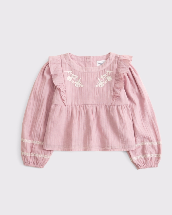 toddler long-sleeve ruffle top, Pinky Mauve view 1