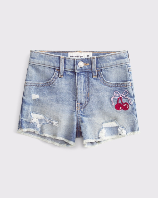 toddler embroidered denim shorts, Light Wash view 2