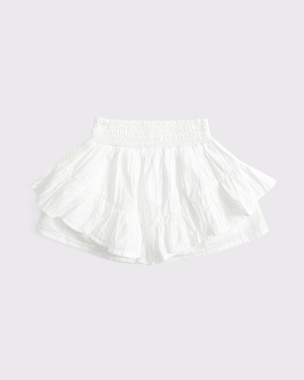 toddler smocked waistband ruffle eyelet skort, White view 1