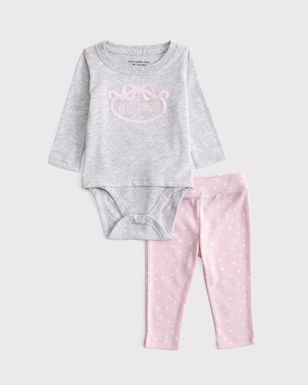 baby logo bodysuit and pant set, Light Gray view 1