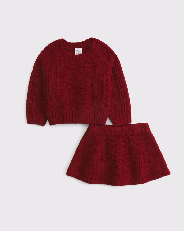 baby bow cable sweater and skirt set, Rich Ruby view 1