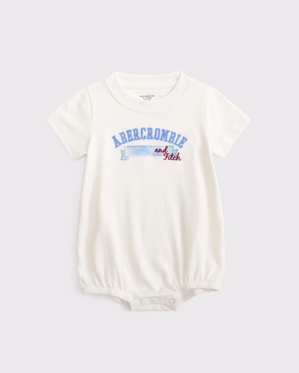baby logo graphic bubble romper, Cream view 1
