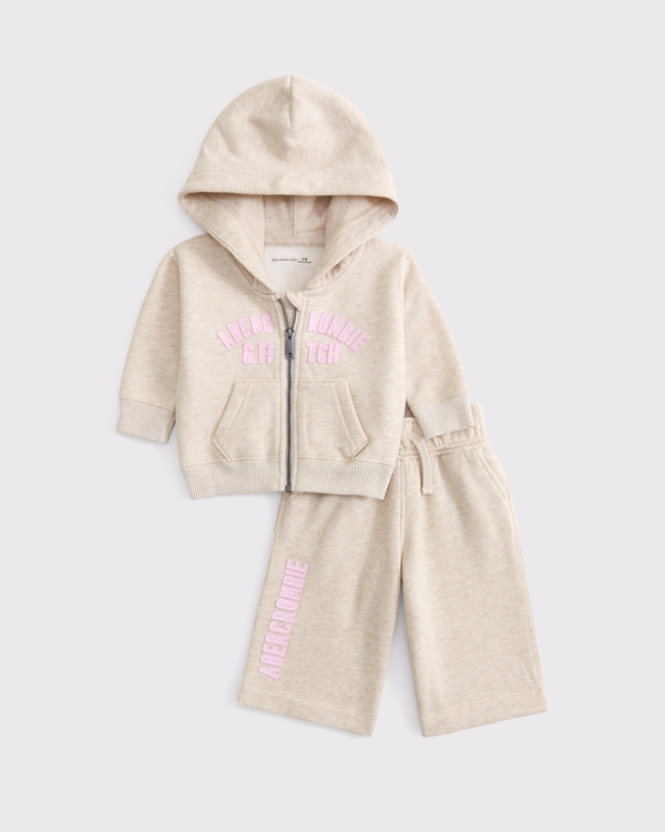 baby logo full-zip hoodie set, Oatmeal view 1