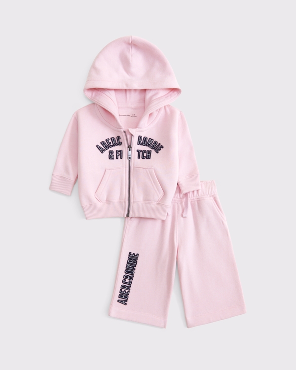 baby logo full-zip hoodie set, Ballet Pink view 1