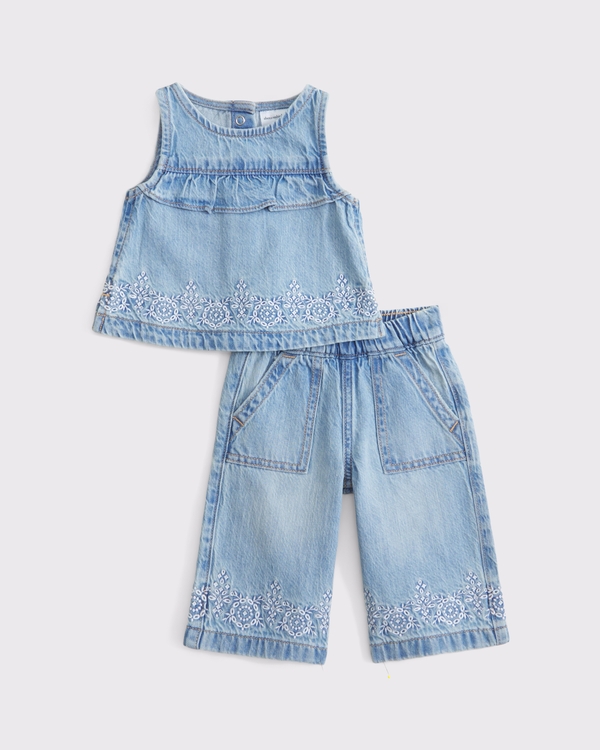 baby denim embroidered top & pants set, Denim view 1