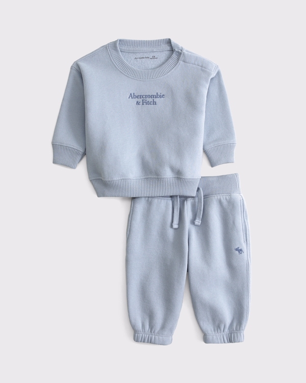 baby essential logo crew sweatshirt set, Blue Gray view 1