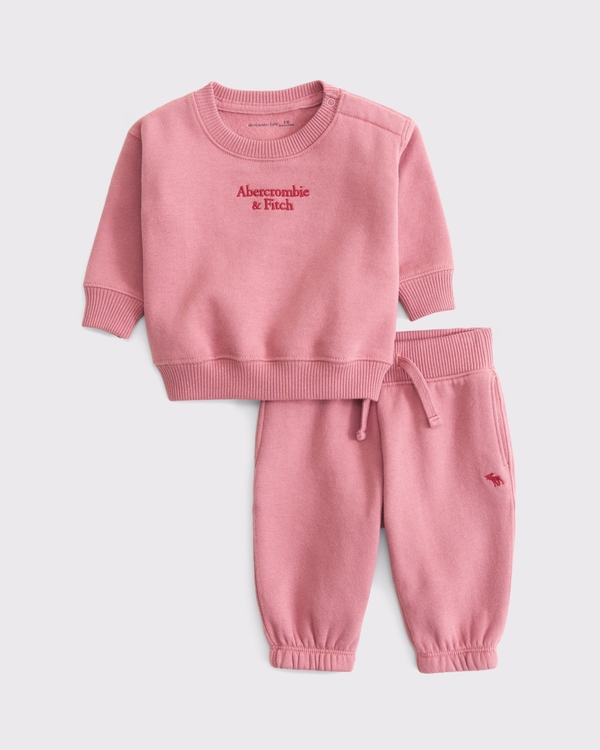 baby essential logo crew sweatshirt set, Dusty Rose view 1