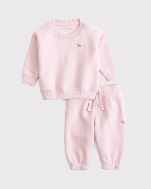 baby essential icon crew sweatshirt set, Ballet Pink view 1