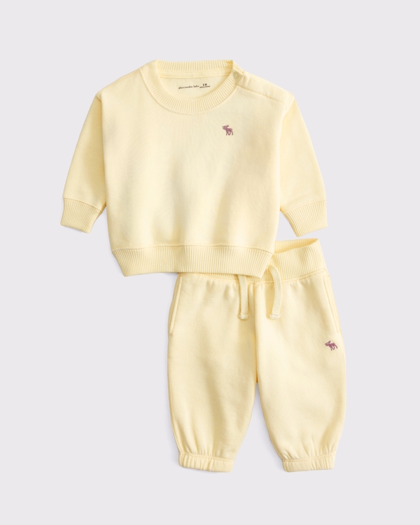baby essential icon crew sweatshirt set, Light Yellow view 1