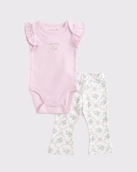 baby flutter sleeve logo bodysuit & flare leggings set