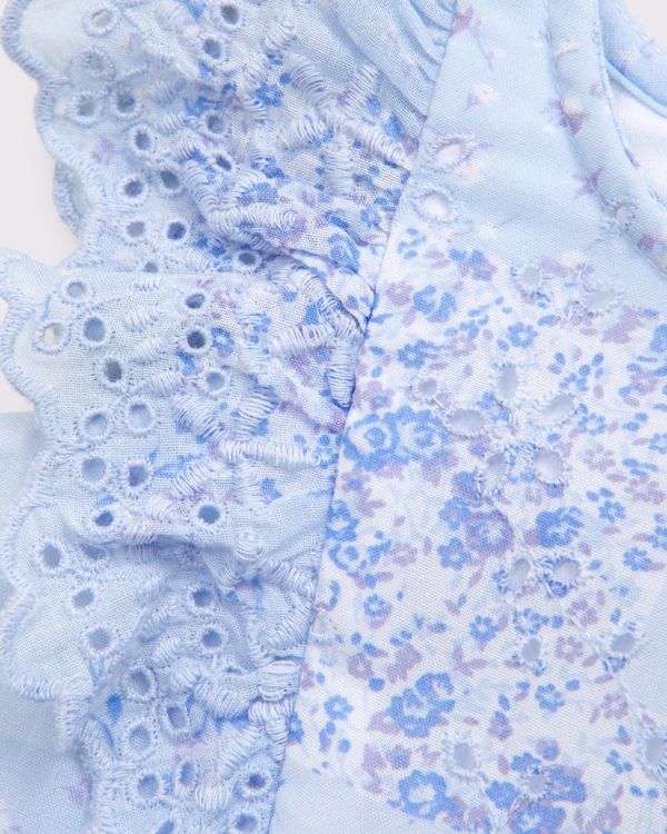baby flutter sleeve eyelet jumpsuit, Blue Patchwork Floral view 2