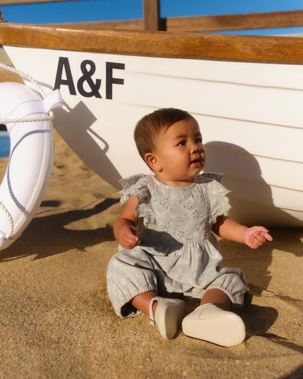 baby flutter sleeve eyelet jumpsuit, Sea Gray Print view 1