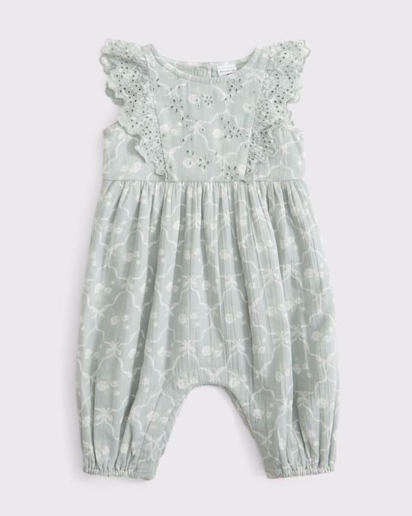 baby flutter sleeve eyelet jumpsuit, Sea Gray Print view 2