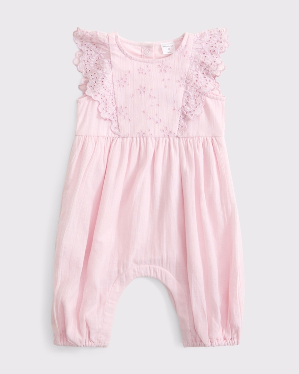 baby flutter sleeve eyelet jumpsuit, Ballet Pink view 1