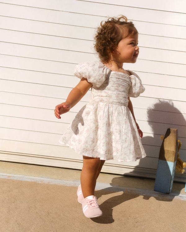 baby emerson puff sleeve dress, Cream Print view 1