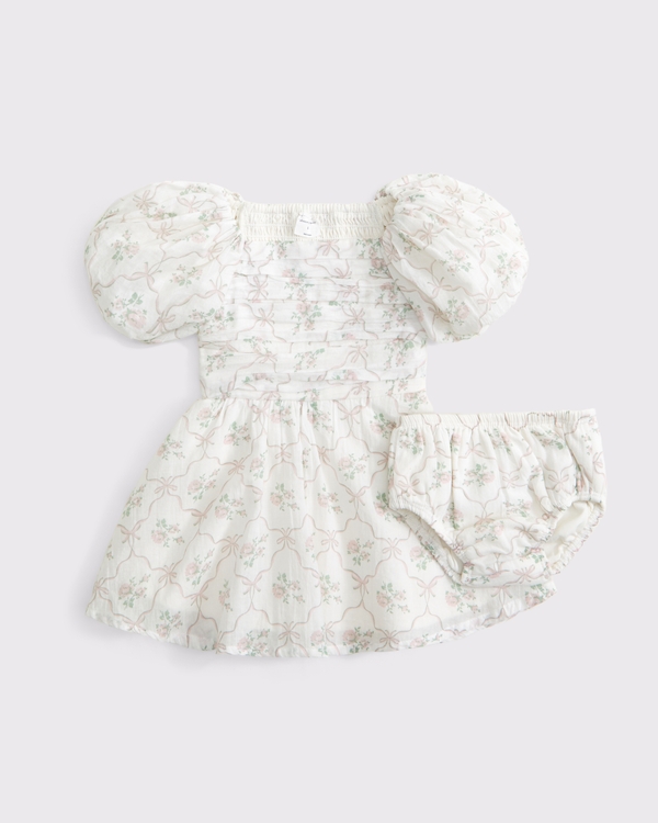 baby emerson puff sleeve dress, Cream Print view 2