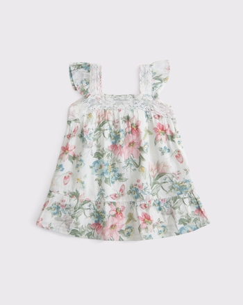 baby lace-trim flutter sleeve dress