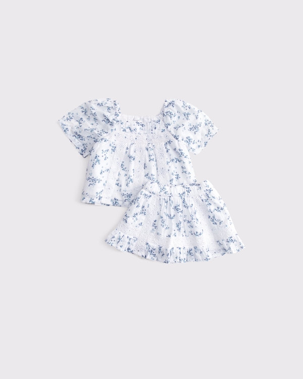 baby pleated lace-trim top and skort set, White Floral view 2